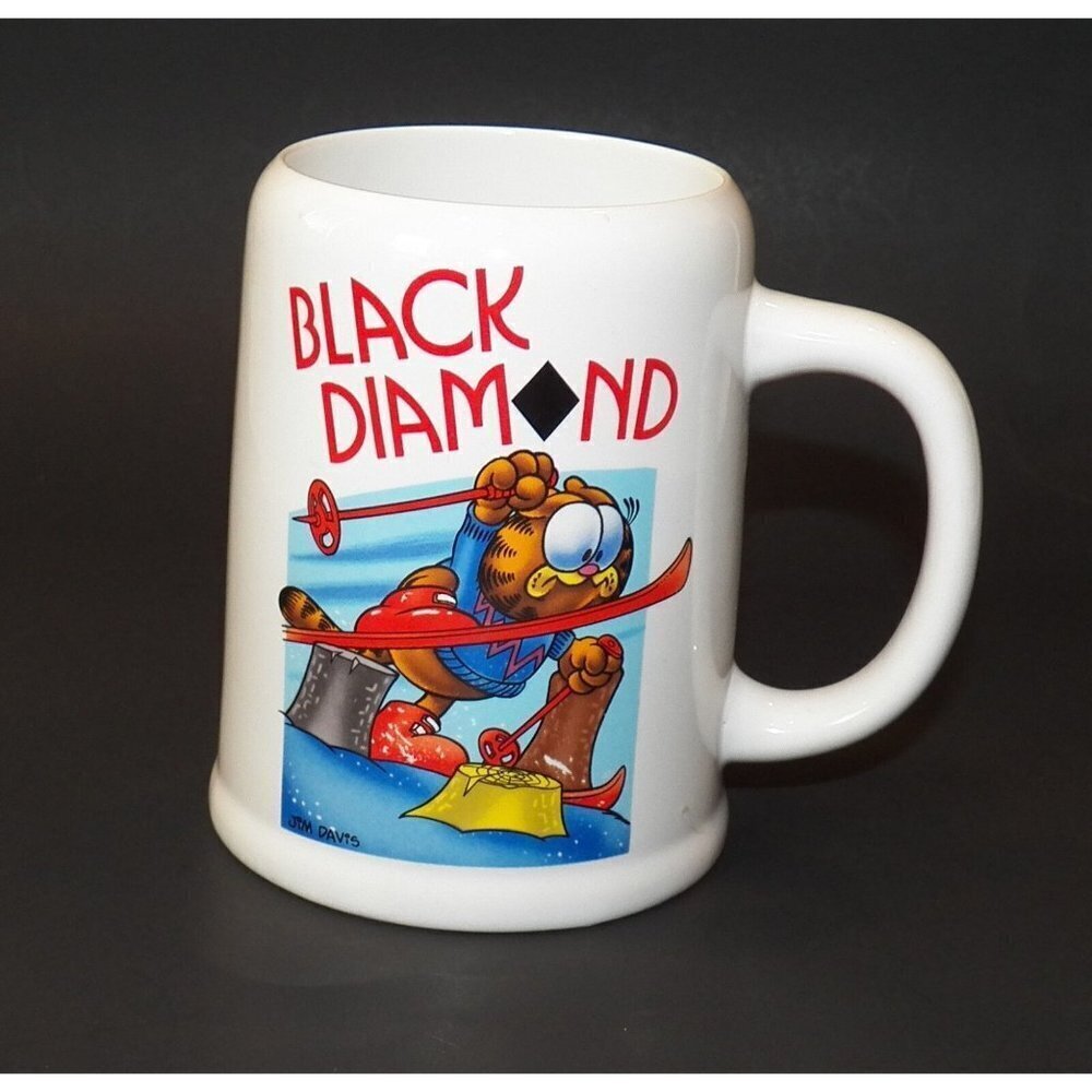 VTG Garfield Black Diamond Skiing Mug Coffee Cup Glass 1978 Enesco